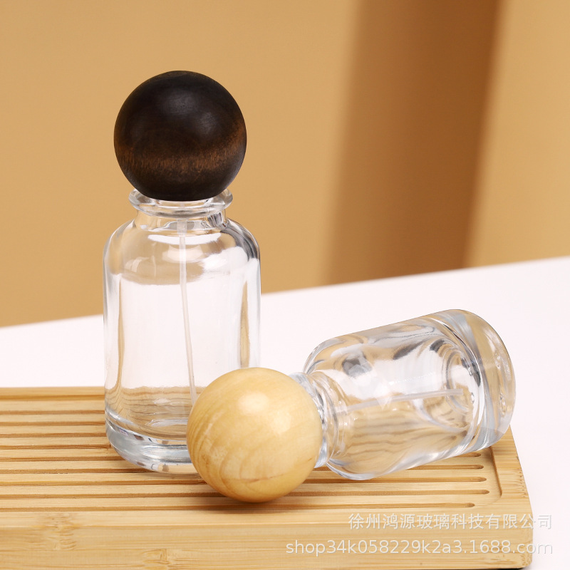 Subbotella de perfume tapa de bola cubierta de bola de madera botella de perfume de vidrio botella de spray transparente 100ml botella de perfume botella desnuda