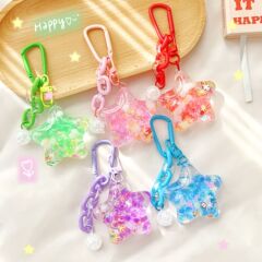 亚克力星星入油流沙瓶钥匙扣女卡通挂件儿童学生书包挂饰可爱漂浮