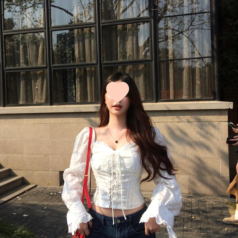 法式绑带一字肩蕾丝长袖衬衫女春夏季小众别致露锁骨绝美上衣|undefined