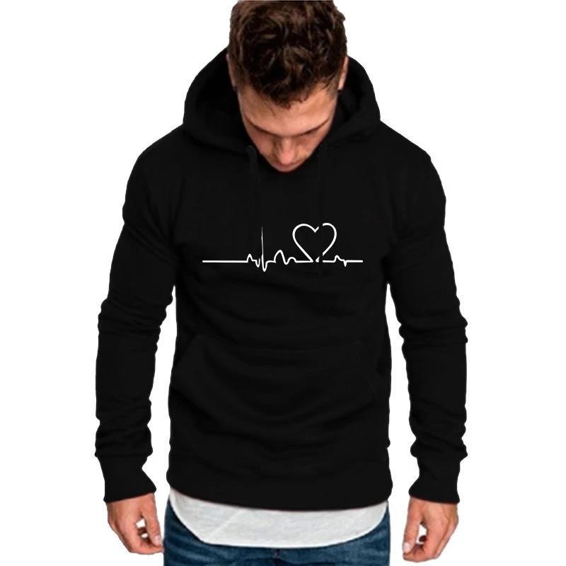 New Women Casual Hoodies Autumn/Winter Heartbeat Print Men L