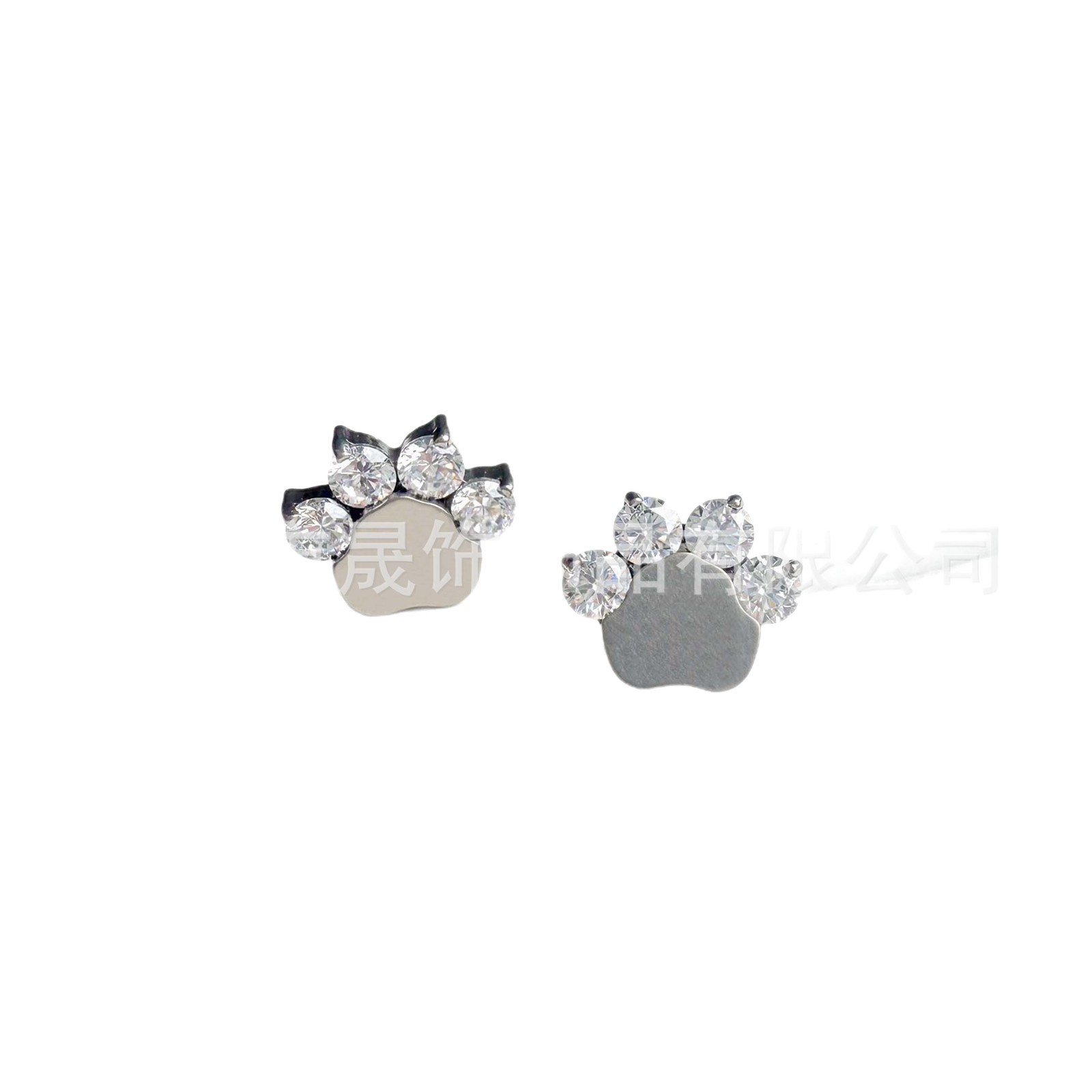 F136 Titanium Alloy Cat Paw Studded Cubic Zirconia Ear Stud G23 Internal Thread Labret Stud Helix Cartilage Stud Piercing Jewelry Cat Paw Zirconia