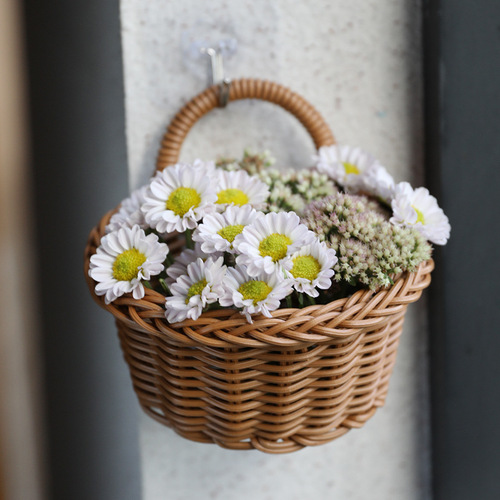Plastic Wicker Wall Hanging Basket Japanese Kitchen Ginger Garlic Storage Basket Balcony Living Room Decoration Flower Pot Basket
