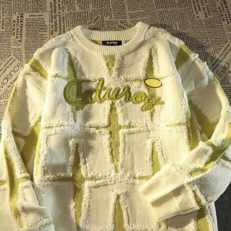 American Retro High Street Star Sweater Men's Spring & Fall Loose Japanese Style Style Lazy Style Oversize Couple Knitted Jacket