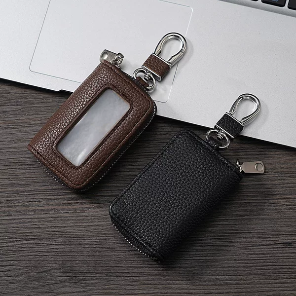 Cross-border New Litchi Pattern Puleather Zipper Men's Key Bag Simple Large Capacity Multi-function Waist Padlock Women's in stock
