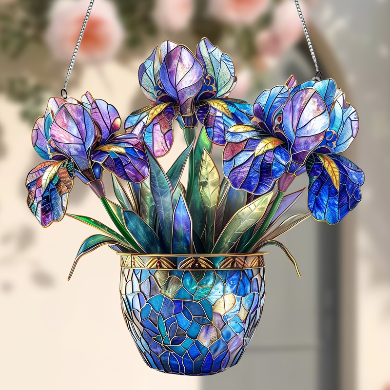 国境を越えた新しい緑の植物鉢植え自転車 2D フラットアクリル窓ポーチ家の装飾吊りペンダント|undefined