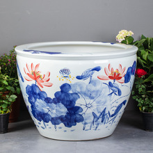 手绘青瓷大缸客厅阳台庭院金鱼缸户外睡莲荷花缸大水缸