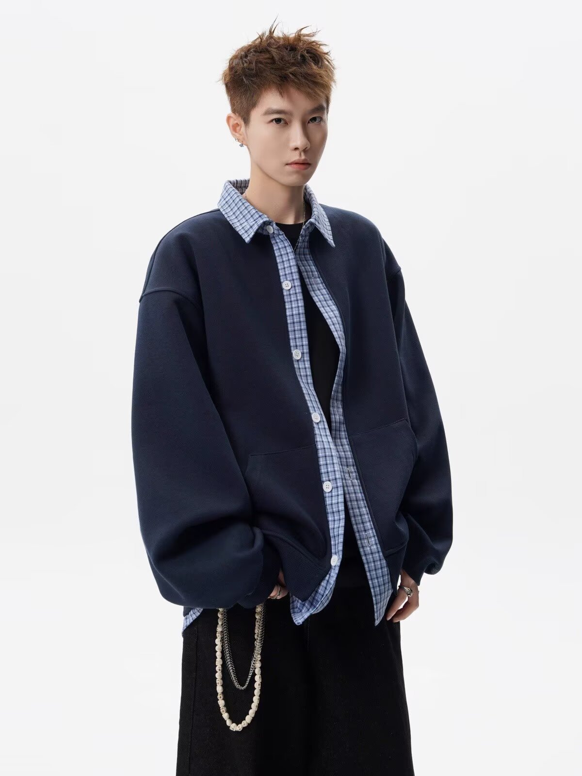 Cardigan con cappuccio uomo patchwork stile casual autunno_voghion.com