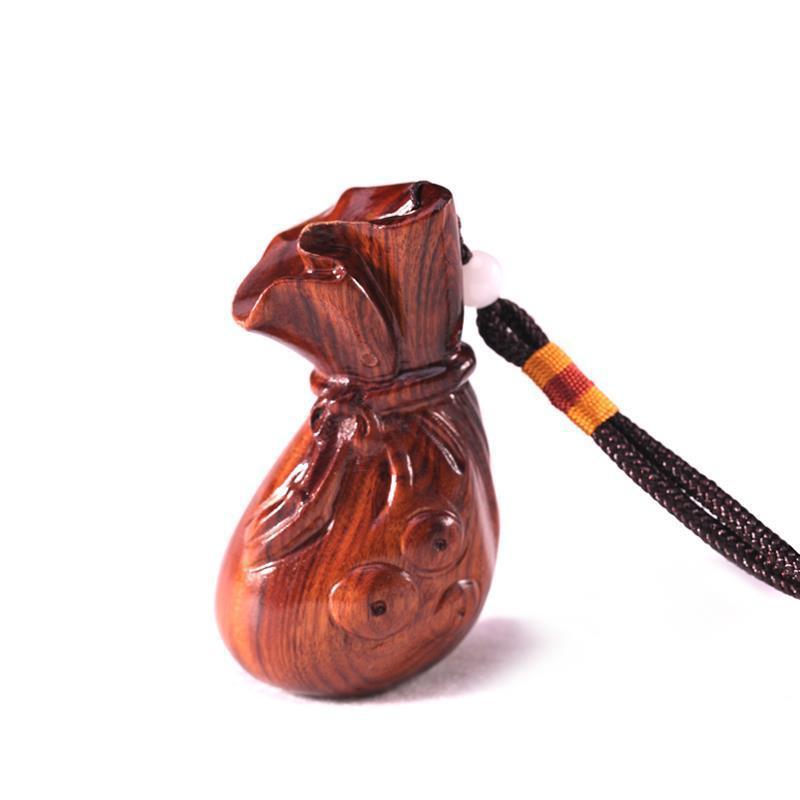老挝花梨木福在眼前钱袋子手把件挂件木雕福袋钱袋钥匙扣木质饰品