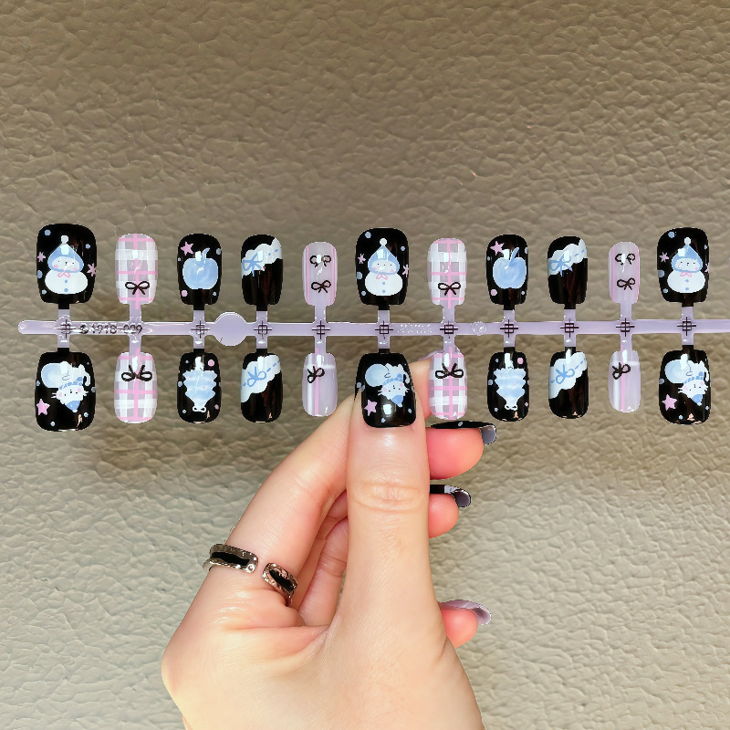 Xuancai Sweet Cool Wearable Nails Black Purple Short Nail Strips Snowman Cat Pattern Nail Strips Cross-Border Department Store Wholesale Nail Art Xuancai Sweet Cool Wearable Nails Black Purple Short Nail Strips Snowman Cat Pattern Nail Strips Cross-Border Department Store Wholesale Nail Art