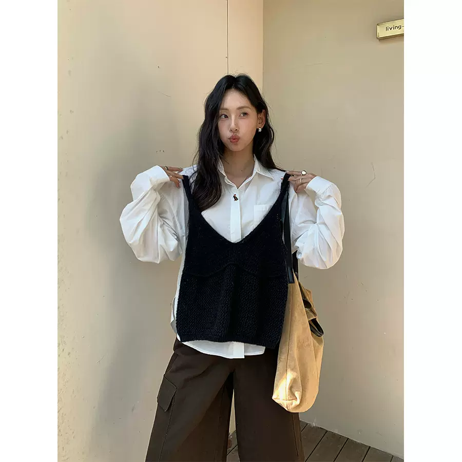 广州黄峥气质简约百搭显瘦镂空吊带背心女短款叠穿显瘦上衣530071