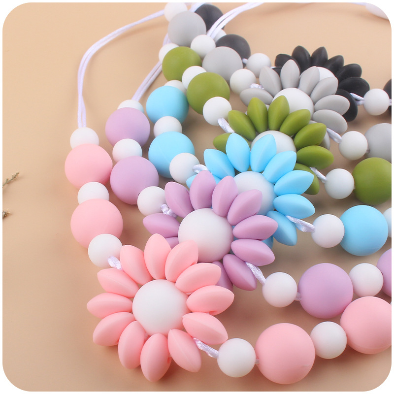 Bebé collar de flores de dibujos animados bebé creativo cuentas de silicona mordedura molar masticable COLLAR COLGANTE hecho a mano