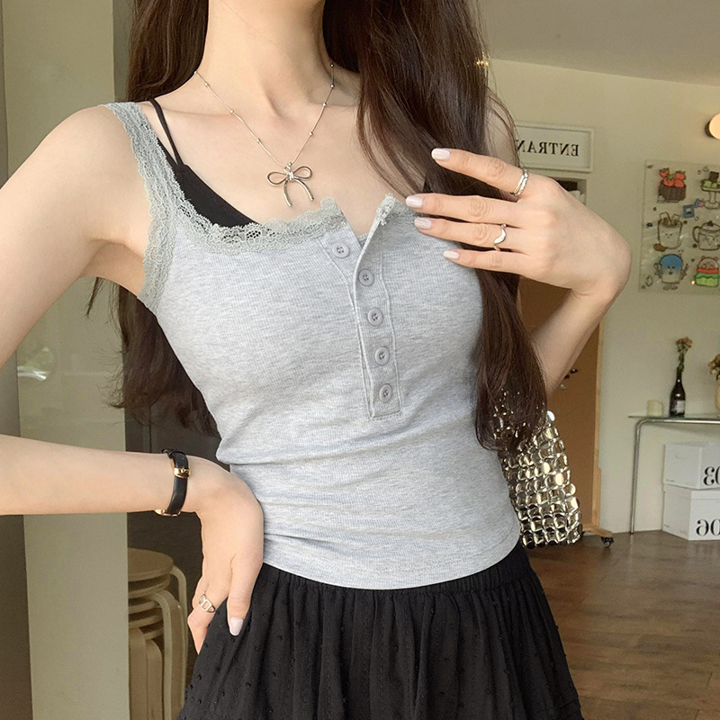 Factory Direct Supply Pure Lace Half-open Tie Chest Pad Camisole Women's Summer New Inner Wearing Top
