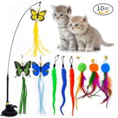 Cross-border new suction cup cat toy set lazy self-entertaining cat toy steel cat wand feather replacement head