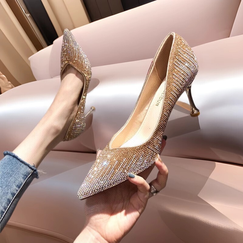 5cm and 7cm heel high wedding shoes female bride wedding shoes cheongsam toast high heels stiletto diamond wedding shoes bridesmaid shoes