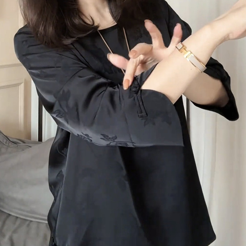国风新中式七分袖提花上衣女装夏季新款时尚百搭宽松显瘦小衫衬衫|undefined