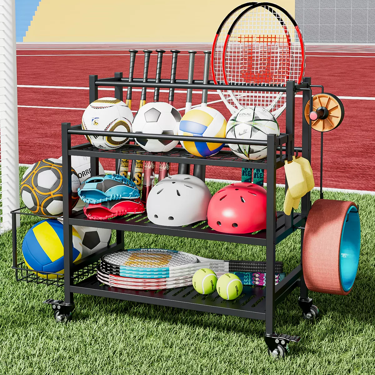 篮球收纳架玩具展示架健身器材置物架学校体育用品球车球类收纳筐