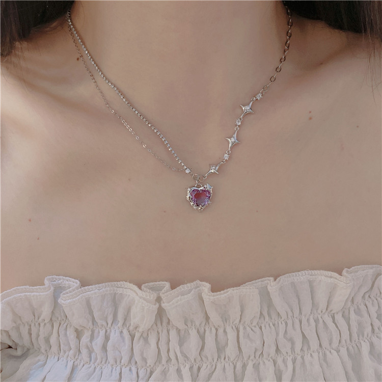 Fashion Heart Shape Titanium Steel Patchwork Pendant Necklace 1 Piece