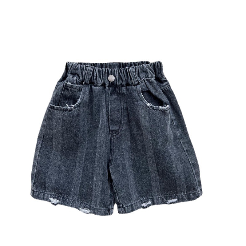 Boys summer American distressed shorts, children's dark cut denim loose casual pants, 5/4 pants_voghion.com