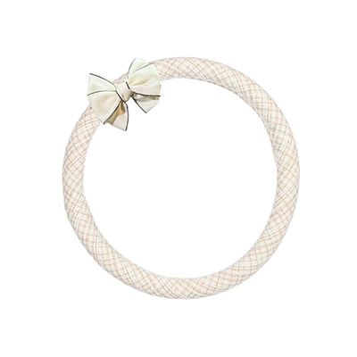 Tweed Style Steering Wheel Cover Steering wheel cover - small-fragrant-style-milk-tea-color-steering-wheel-cover-with-beige-bow-38cm