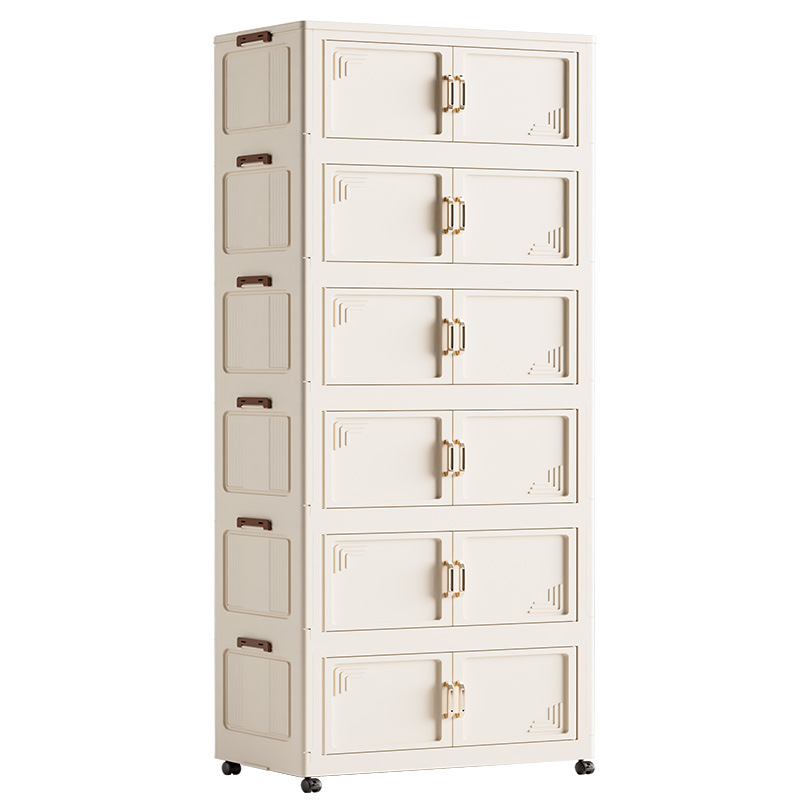 Gabinete de almacenamiento plegable de doble puerta multicapa transparente de gran capacidad Gabinete plegable de sala de estar doméstica dormitorio armario de almacenamiento de juguetes