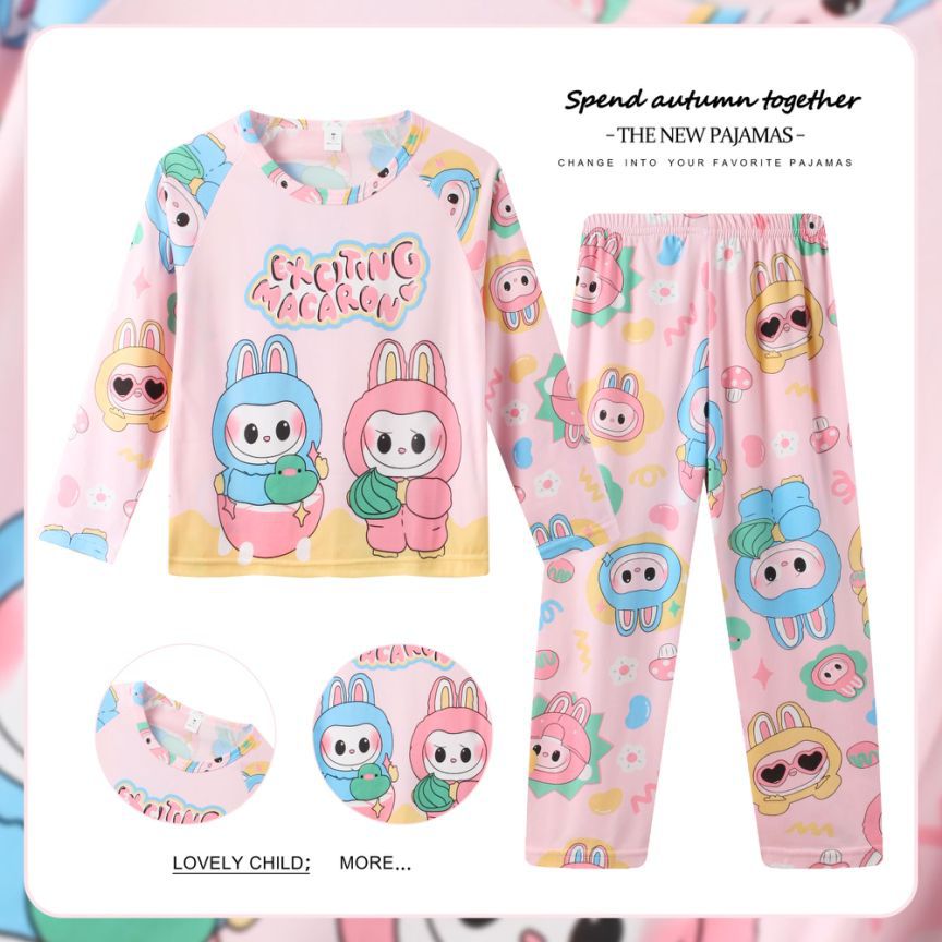 Pijamas de las niñas primavera y otoño manga larga delgada medio y grande niños lindos dibujos animados bebé niños princesa estilo homewear traje