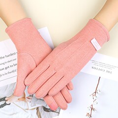 Warm-hand gloves with three lines, rabbit fur for men and women, fashionable touch screen, cold-resistant, padded outdoor cycling gloves for autumn and winter