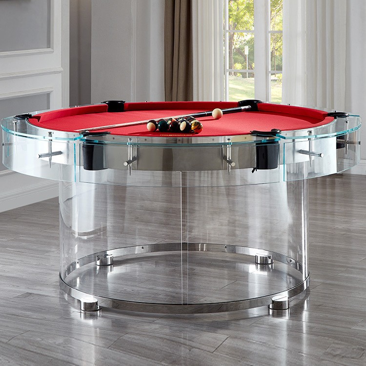 Mesa de billar redonda, hogar de alta gama, club comercial, ocio y entretenimiento, villa, mesa de billar, vidrio de acero negro chino