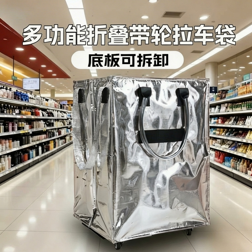 国产HULKEN浩肯包折叠行李包大容量jennie同款带盖拖轮拉车购物袋