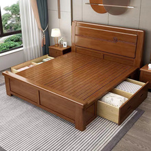 新潮新中式实木床1.8米大床1.5M双人床经济型简约现代家具主卧室