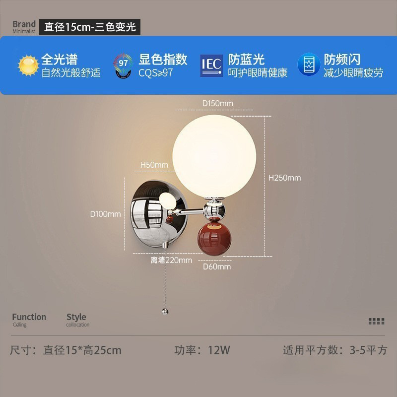 Candelabro de noche de dormitorio de estilo crema Red creativa francesa Purui Purui protección ocular de espectro completo lámpara de alambre cálido