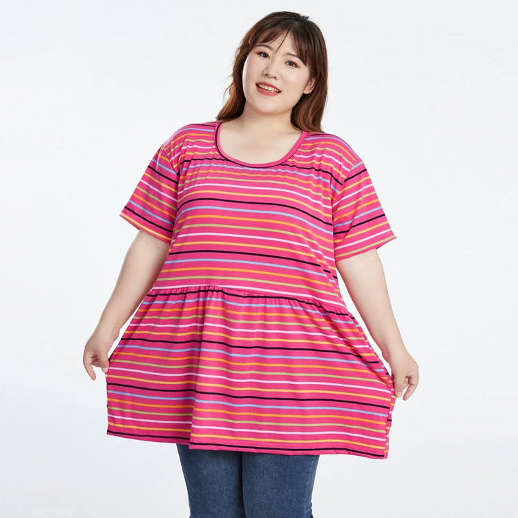 Женская одежда больших размеров 200 кг 300 кг Толстая м Толстая полосатая Трикотажная футболка с коротким рукавом юбка с разрезом домашняя одежда