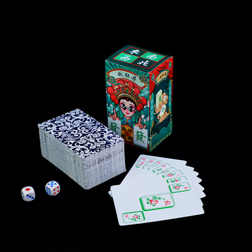 Guochao Thick Mahjong Poker Set for Outdoor Gatherings and Team Building, Thick Mini Portable Mahjong Poker Deck with 144 Cards