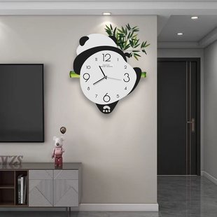Panda Creative Clock Living Room Wall-mounted Home Clock Silent Restaurant Swinging Wall Clock Simple TV Background Decoration