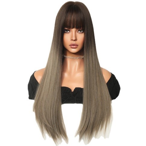 Explosiones transfronterizas pelucas Europeas y estadounidenses alargadas pelo largo recto color gradiente completo conjunto de cabello completo COS pelucas fabricantes al por mayor