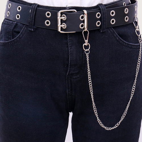 European and American New Creative Dual Exhaust Eye Chain Sports Waist Belt Cross-Border Punk Style Simple Retro Leather Fashion Belt