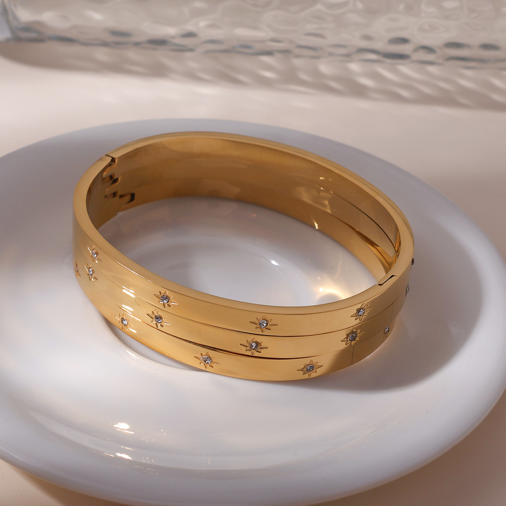 Pulsera de pulsera exquisita de estrella de ocho mang de doble cara de 5mm sin decoloración de acero de titanio caliente de INS