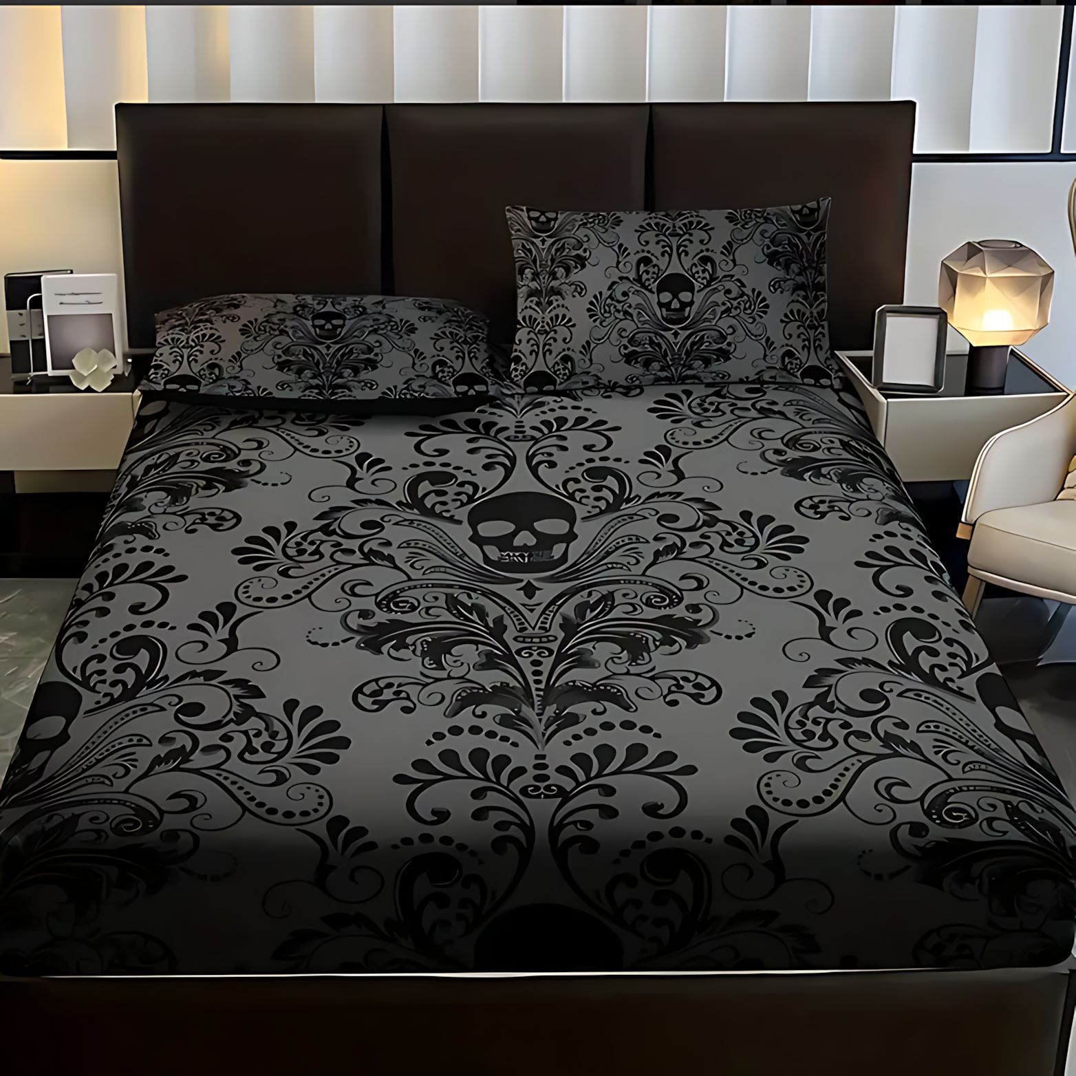 TEMU / JIT esqueleto de patrón de impresión digital blando cama sombrero conjunto fuente fabricante textil transfronterizo Amazon