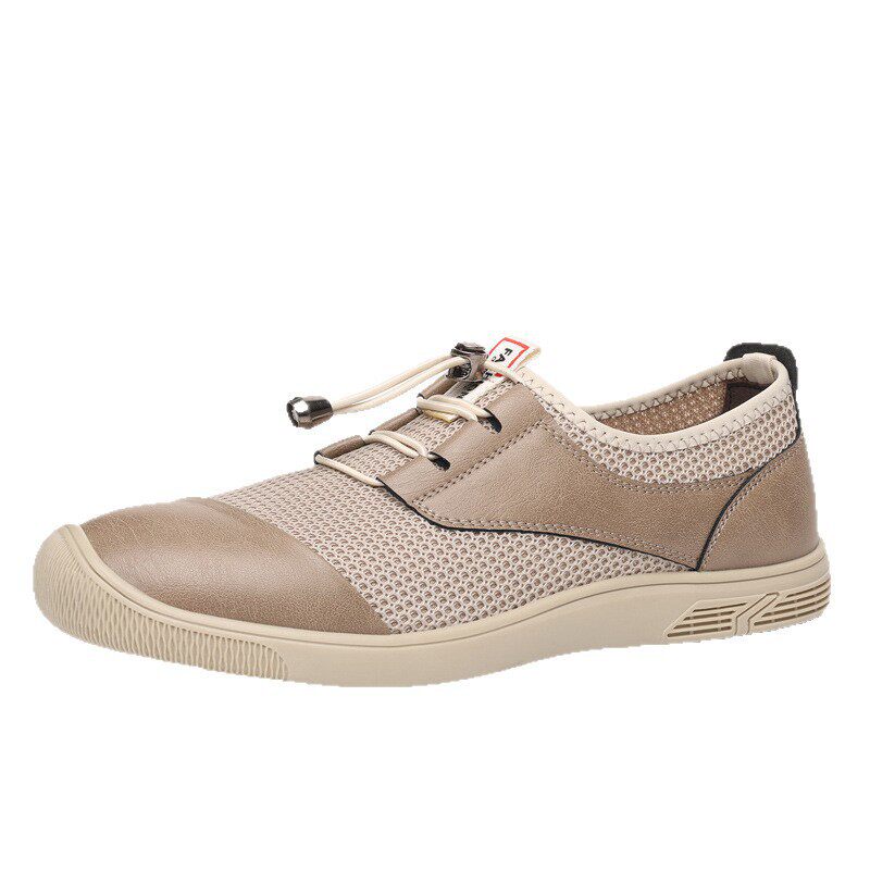 Giày nam lười xỏ chân lưới dệt thoáng khí nhẹ mỏng, giày thể thao casual đế bằng gót thấp — Màu trắng ngà, màu đen