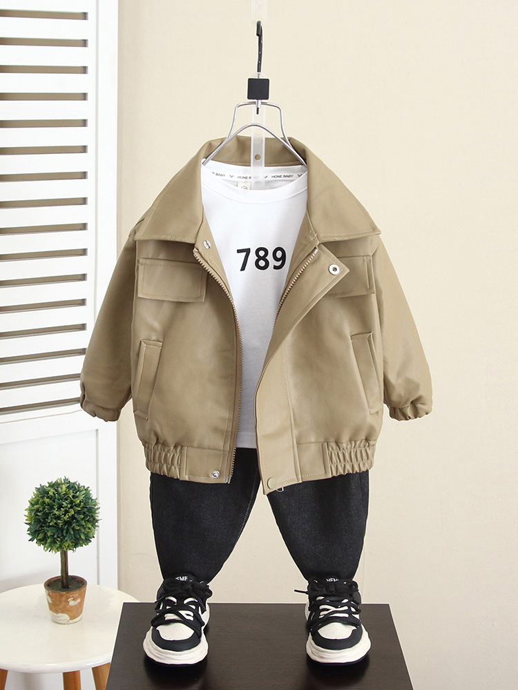 Chaqueta de cuero para niños 5965, estilo primavera y otoño, chaqueta de otoño para niño, modelo nuevo 2026, top de otoño para bebé.
