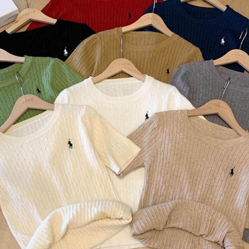 2025 New Summer Embroidered Pony Twist Knitwear Short-Sleeved Knitwear T-Shirt Women's Breathable Slim Fit 2025 New Summer Embroidered Pony Twist Knitwear Short-Sleeved Knitwear T-Shirt Women's Breathable Slim Fit