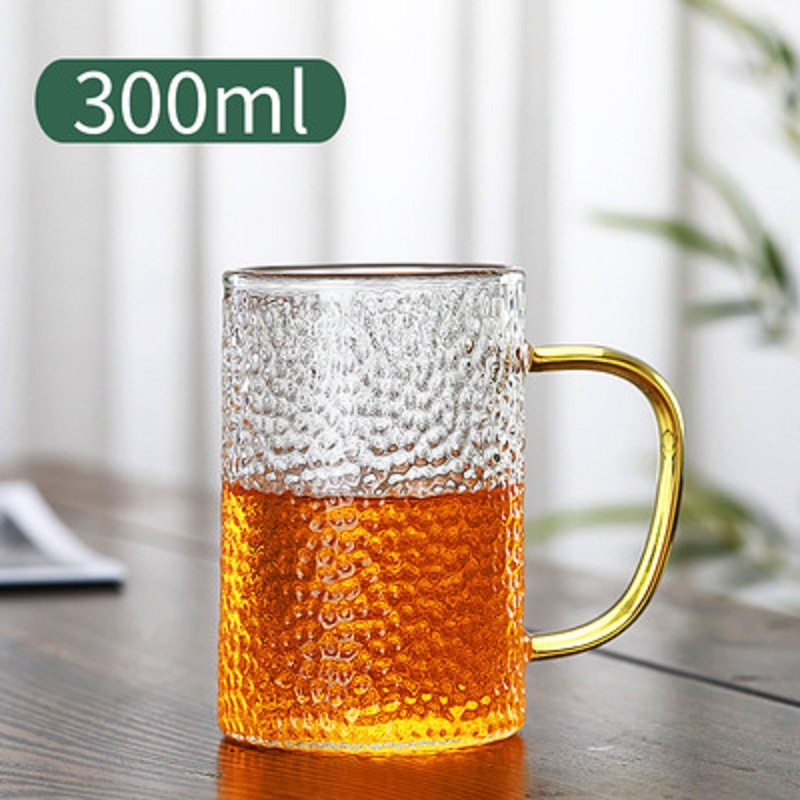 Taza de agua de vidrio martillado Internet celebridad Nórdico flor taza de té transparente simple oficina hecha a mano de gran capacidad resistente al calor taza de té
