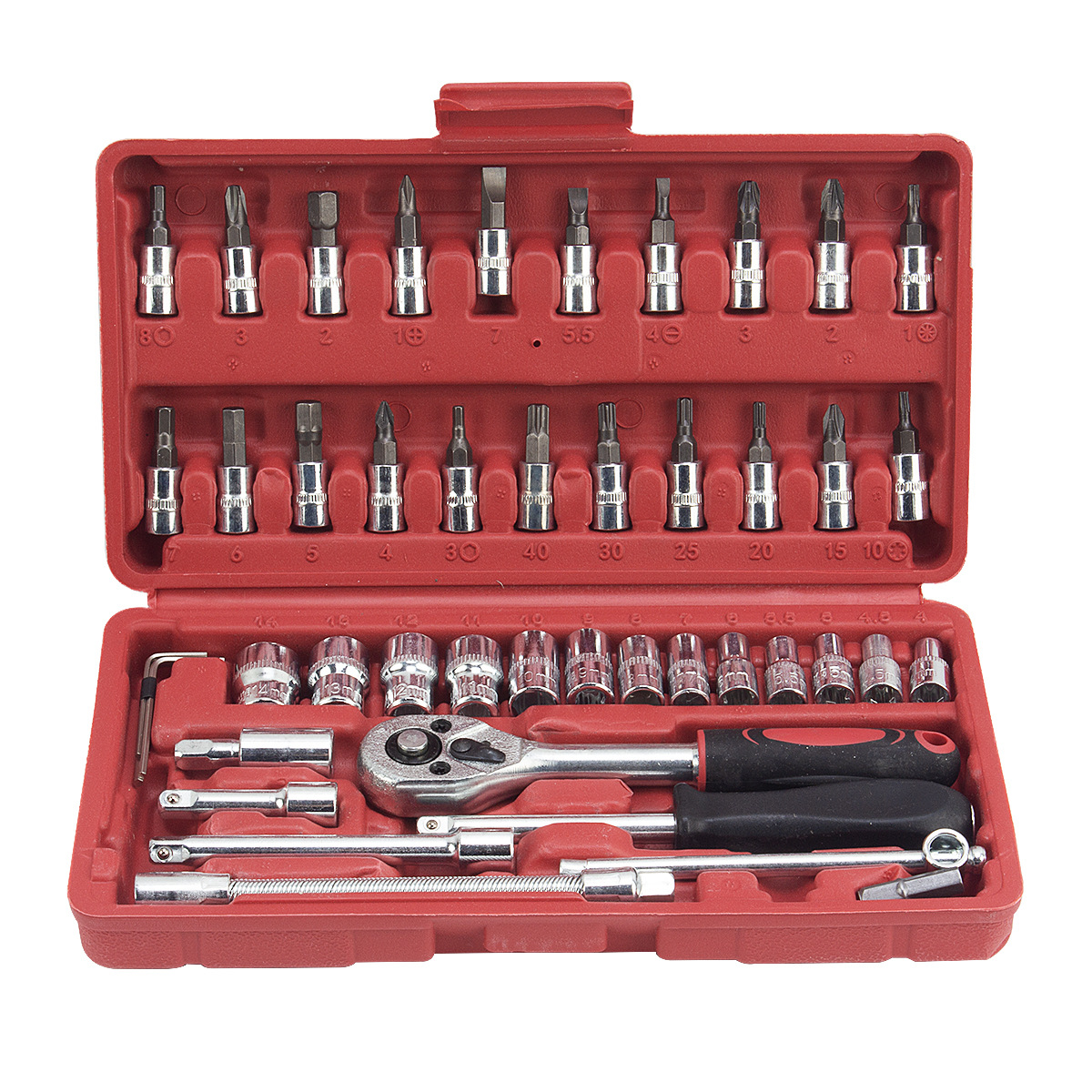 46 piezas de conjunto de llave de manga rápida pequeña volante reparación automotriz reparación automotriz trinquete destornillador herramienta de combinación