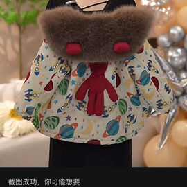 女童外套儿童冬装加绒加厚新款女宝洋气可爱防寒冬季棉袄毛领棉衣