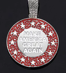 Ожерелье, хип‑хоп подвес с полным инкрустацией «MAKE AMERICA GREAT AGAIN», золото/серебро, опция 18" кубинская цепь