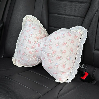 Headrest and Cute Car Cushion, Car - pink-flower-waist-support