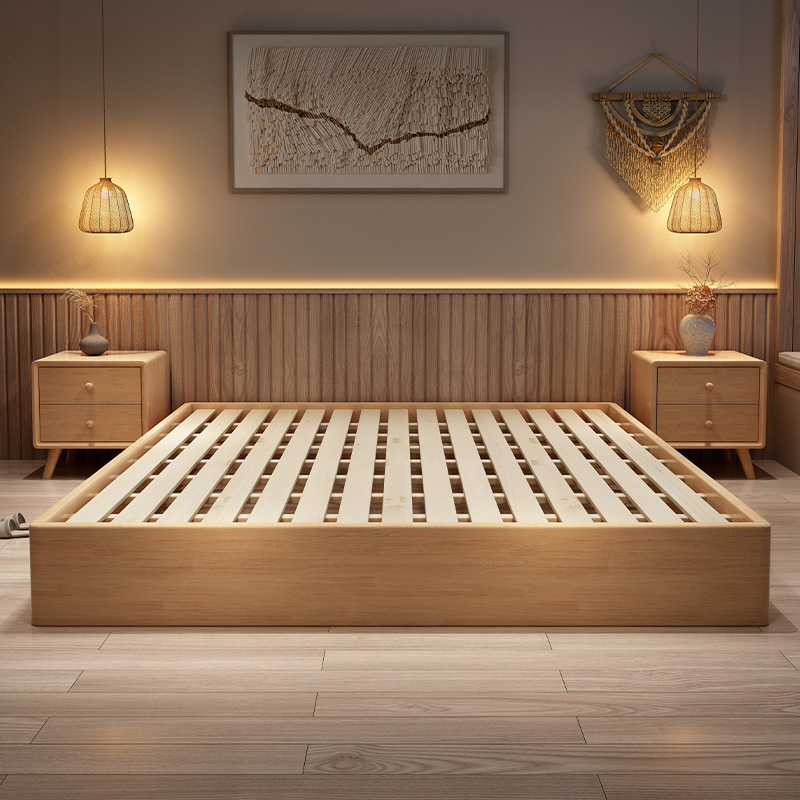 Solid Wood Bed Tatami Homestay Hotel Floor Bed Air Pressure Storage Big Bed 2.2 m Any Size Rack Bed