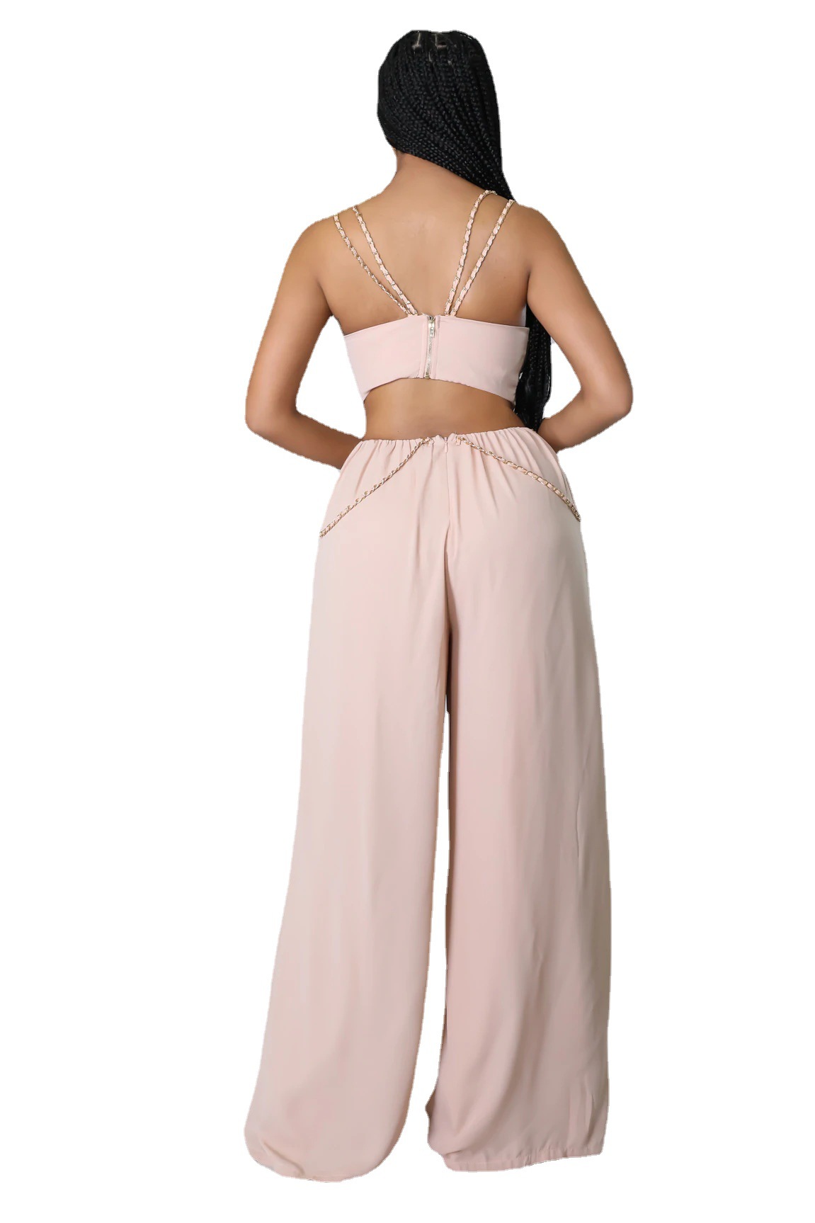 L0151 tubo superior de la cadena color sólido sexy Commuter jumpsuit