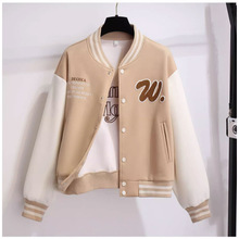 加绒外套女2025新款韩版初中小学生刺绣棒球服开衫拼色短款套装潮