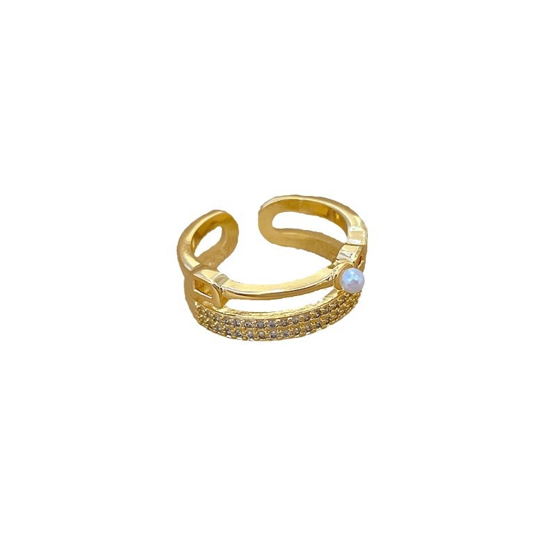 Doppelter Perlen- und Diamantring, verstellbar, schlichter japanischer Schmuckring, Partnerring_voghion.com