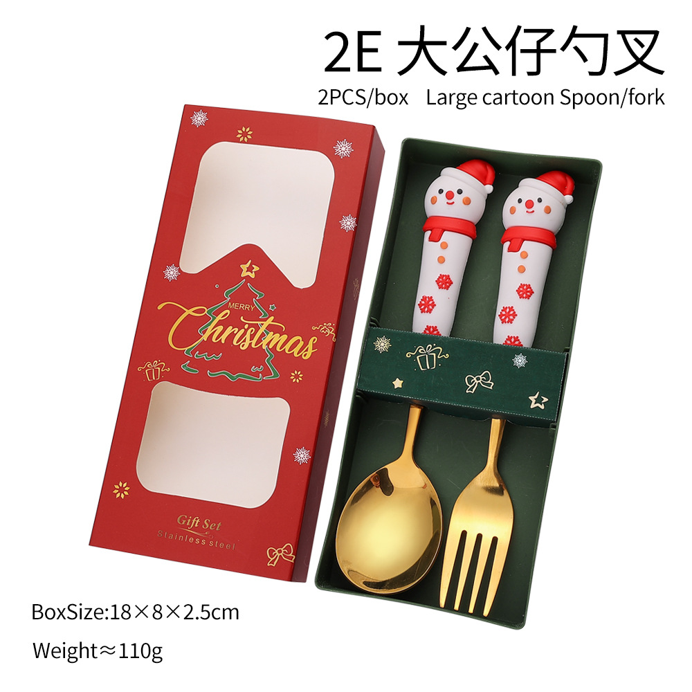 S Christmas Spoon Cubertería Set de postres Spoon Tree Doll Fruit Fork Santa Claus regalos de vacaciones